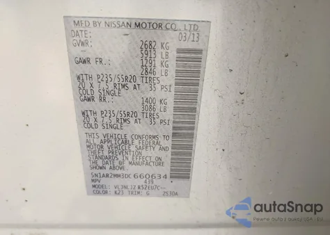 2013 Nissan Pathfinder Platinum из США, поврежденный, VIN 5N1AR2MM3DC660634